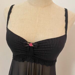 Black lace tops with pink rose bow